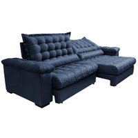 Sofá Retrátil e Reclinável 2,15m Molas Ensacadas Cama inBox Big Space com Bordado 3D Velusoft Azul