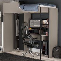 Cama Multifuncional Konza Com Mesa Gamer Cinza/preto - Politorno