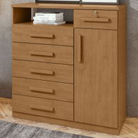 Cômoda Da Vinci 1 Porta 6 Gavetas Amêndoa Clean - Móveis Lopas