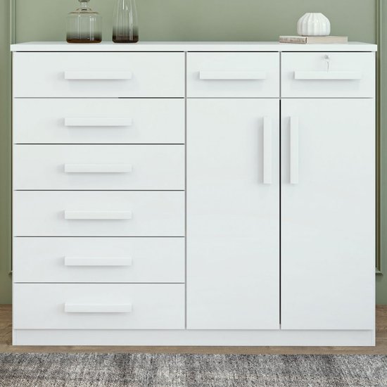 Cômoda Toronto 2 Portas 8 Gavetas Branco - Móveis Lopas