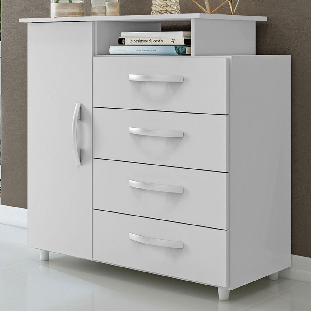 Cômoda Londrina 1 Porta 4 Gavetas Branco Mx Móveis