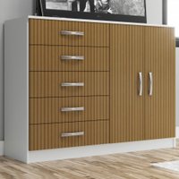 Cômoda 2 Portas 5 Gavetas Branco/canaletado Cp25 - Evidencia Móveis