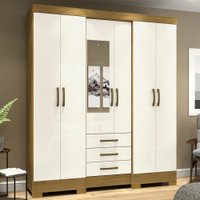 Guarda-roupa Solteiro Mentor 6 Portas 3 Gavetas Com Espelho Nature/off White - Briz