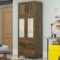 Guarda-roupa Solteiro Paris 4 Portas 3 Gavetas  Com Espelho Madeira Maciça Castanho 361 - Lanes