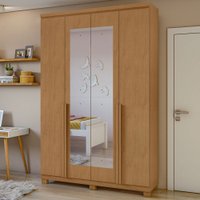 Guarda-roupa Solteiro Alonzo 4 Portas 2 Gavetas Com Espelho 100% Mdf Amêndoa Clean - Móveis Lopas