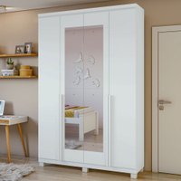 Guarda-roupa Solteiro Alonzo 4 Portas 2 Gavetas Com Espelho 100% Mdf Branco - Móveis Lopas
