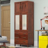 Guarda-roupa Solteiro Paris 4 Portas 3 Gavetas Com Espelho Madeira Maciça Mogano 361 - Lanes