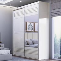 Guarda-roupa Solteiro 2 Portas 2 Gavetas Com Espelho 100% Mdf Off White Tw601e - Dalla Costa