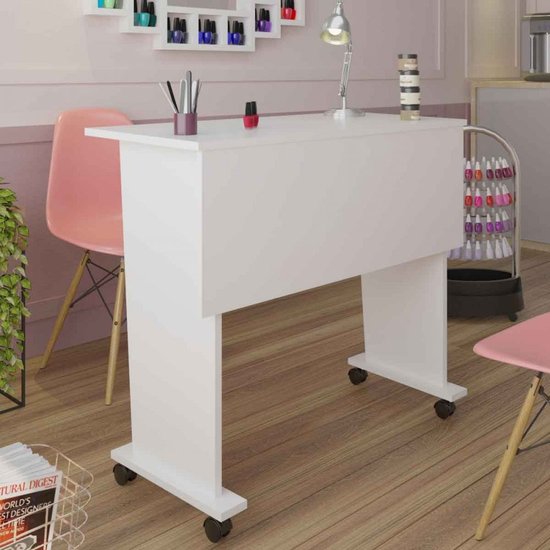 Mesa De Manicure Diamante Dobrável Com Rodízio Branco - Pnr Móveis