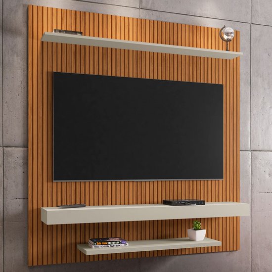 Painel Para Tv Até 60 Polegadas Leme 2 Prateleiras Ripado/off White - Móveis Bechara