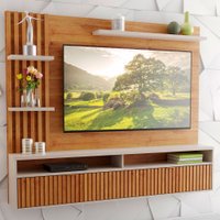 Painel Para Tv Até 65 Polegadas Dell 1 Porta 3 Prateleiras Ripado Mel/off White - Viero Móveis