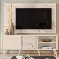 Rack Com Painel Para Tv Até 65 Polegadas Cronos 2 Prateleiras Calacata/off White - Madetec