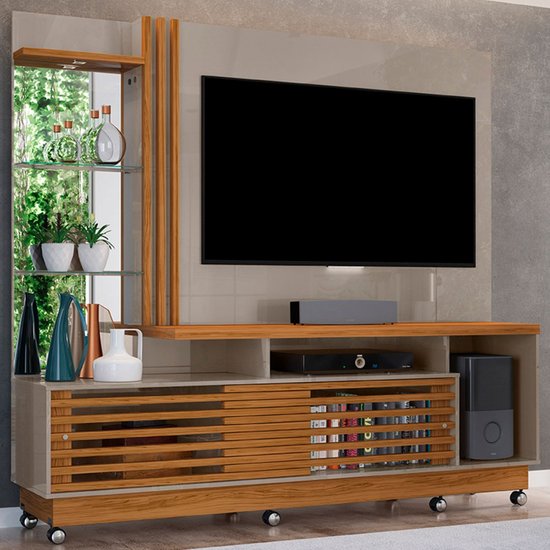 Estante Para Tv Até 60 Polegadas Frizz Plus 2 Portas 2 Prateleiras Com Rodízios Fendi/naturale - Madetec