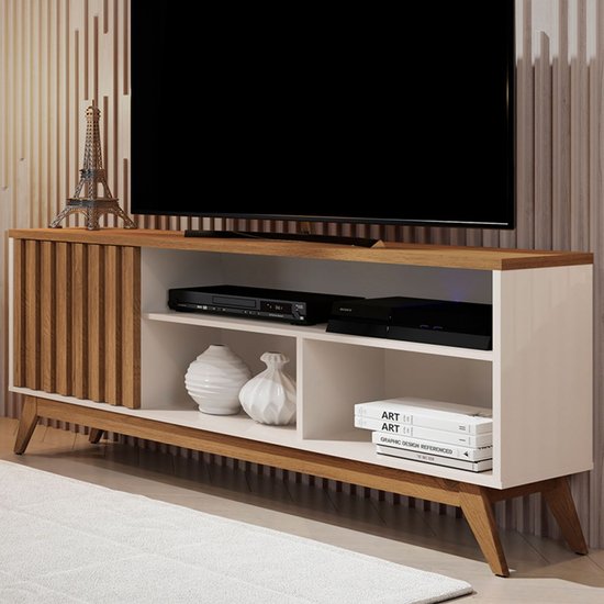 Rack Para Tv Até 55 Polegadas Malbec Wood Retrô 1 Porta 1 Prataleira Off White/freijó - Giga Móveis