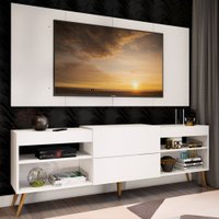 Rack Com Painel Para Tv Até 60 Polegadas Milão 1 Porta 2 Prateleiras Branco - Panorama Móveis