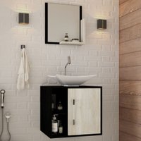 Armário De Banheiro Com Cuba E Espelho Soft 1 Porta Preto Onix/snow 13684 - Compace