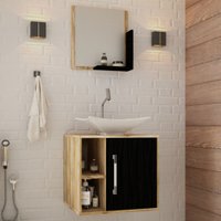 Armário De Banheiro Com Cuba E Espelho Soft 1 Porta Carvalho/preto ônix 13684 - Compace