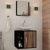 Armário De Banheiro Com Cuba E Espelho Soft 1 Porta Preto ônix/nogal 13684 - Compace