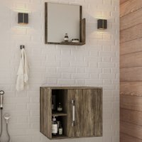 Armário De Banheiro 1 Porta 2 Prateleiras Com Espelho Carvalho Dark 14699 - Compace