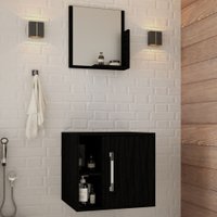 Armário De Banheiro 1 Porta 2 Prateleiras Com Espelho Preto ônix 14699 - Compace