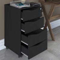 Gaveteiro Com Rodízios Bit 4 Gavetas Com Chave Preto - Artany