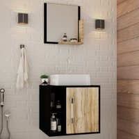 Armário De Banheiro Com Cuba E Espelho Soft 1 Porta 2 Prateleiras Preto ônix/carvalho 13685 - Compace