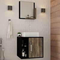 Armário De Banheiro Com Cuba E Espelho Soft 1 Porta 2 Prateleiras Preto ônix/carvalho Dark 13685 - Compace