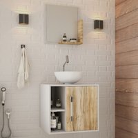 Armário De Banheiro Com Cuba E Espelho Soft 1 Porta 2 Prateleiras Branco Chess/carvalho 13686 - Compace