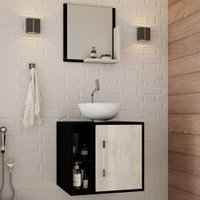 Armário De Banheiro Com Cuba E Espelho Soft 1 Porta 2 Prateleiras Preto Onix/snow 13686 - Compace