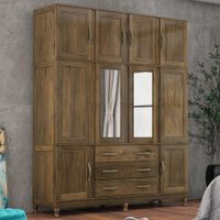 Guarda-roupa Casal Paris 10 Portas 3 Gavetas Com Espelho Madeira Maciça Castanho 369 - Lanes