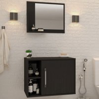 Armário De Banheiro 1 Porta 2 Prateleiras Com Espelho Preto ônix 14700 - Compace