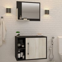 Armário De Banheiro 1 Porta 2 Prateleiras Com Espelho Preto Onix/snow 14700 - Compace