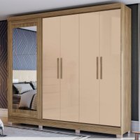 Guarda-roupa Casal 5 Portas 4 Gavetas Com Espelho Nogueira/macadamia Cb01n564 - Kappesberg