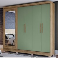 Guarda-roupa Casal 5 Portas 4 Gavetas Com Espelho Nogueira/verde Oliva Cb01n564 - Kappesberg