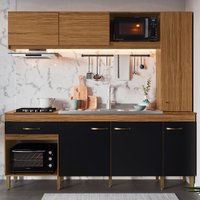 Cozinha Compacta 6 Portas 1 Gaveta Naturalle/preto Fosco Co2623 - Decibal
