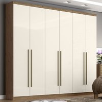 Guarda-roupa Casal Jade 6 Portas 3 Gavetas Rústico/off White - Henn