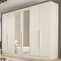 Guarda-roupa Casal Oslo 6 Portas 4 Gavetas 100% Mdf Com Espelho Off White - Mademarques