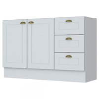 Balcão De Cozinha Para Pia 120 Cm Americana 2 Portas 3 Gavetas 100% Mdf Branco Hp - Henn