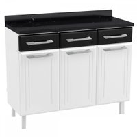 Balcão De Cozinha Em Aço Topázio 3 Portas 3 Gavetas Branco/preto - Telasul