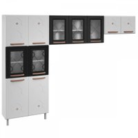 Cozinha De Aço Compacta Mirage New 11 Portas 6 Prateleiras Com Vidro Branco/preto - Telasul