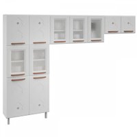 Cozinha De Aço Compacta Mirage New 11 Portas 6 Prateleiras Com Vidro Branco - Telasul