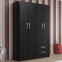 Guarda-roupa Casal Atalaia 4 Portas 2 Gavetas Preto - Evidencia Móveis