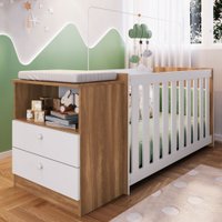 Berço Com Cômoda Aconchego 2 Gavetas Nogal Manchester/branco - Completa Móveis
