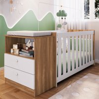 Berço Com Cômoda Aconchego 02 2 Gavetas Nogal Manchester/branco - Completa Móveis