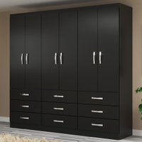 Guarda-roupa Casal Bergamo 6 Portas 9 Gavetas Preto - Evidencia Móveis