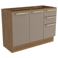 Balcão De Cozinha Para Pia 120 Cm 2 Portas 3 Gavetas Nogueira/fendi Fosco - Kappesberg