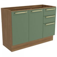 Balcão De Cozinha Para Pia 120 Cm 2 Portas 3 Gavetas Nogueira/verde Oliva - Kappesberg