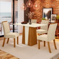 Mesa De Jantar 4 Lugares Keltin Nature/off White/linho - Bci Móveis