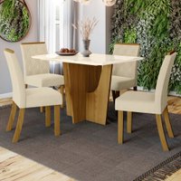 Mesa De Jantar 4 Lugares Denise Nature/off White/linho - Bci Móveis