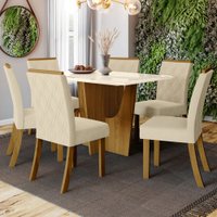Mesa De Jantar 6 Lugares Denise Nature/off White/linho - Bci Móveis